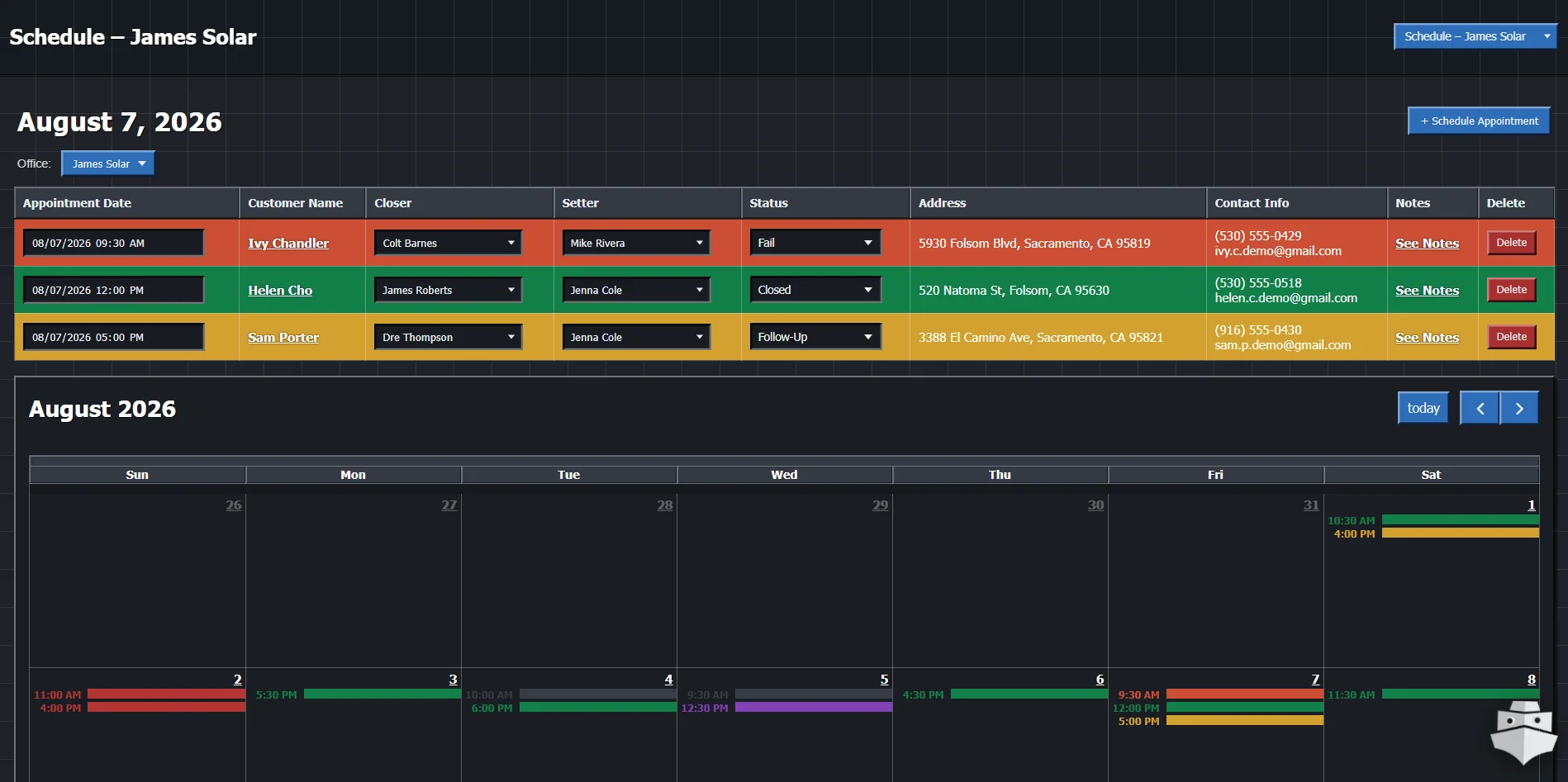 Full-month team scheduling calendar